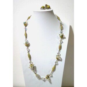 Vintage Crystal & Gold-Tone Necklace & Screw On Earrings Set